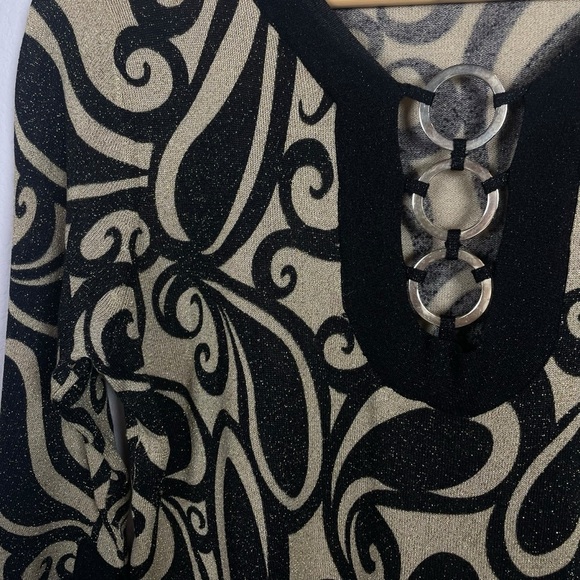 VINTAGE August Silk Knits Metallic Paisley Blouse in Black/Gold Size L - Picture 8 of 11
